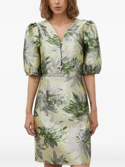 Bruuns Bazaar Puff-sleeve Floral-print Dress In Green