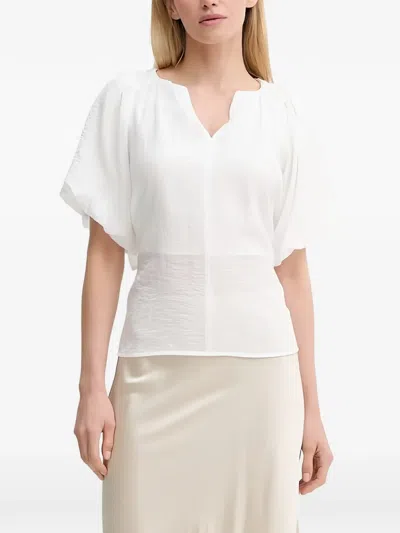 Bruuns Bazaar Puff-sleeve Split-neck Blouse In White