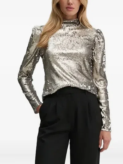 Bruuns Bazaar Sequin Turtleneck Blouse In Metallic