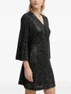 Bruuns Bazaar Sequined Three-quarter Sleeves Mini Party Dress In Black