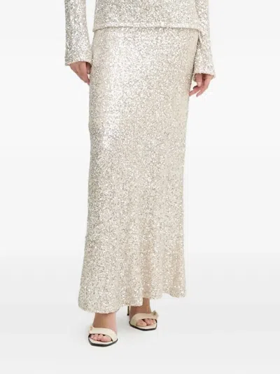 Bruuns Bazaar Sequinned Maxi Skirt In Gold