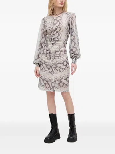Bruuns Bazaar Snakeskin-print Gathered Midi Dress In Gray