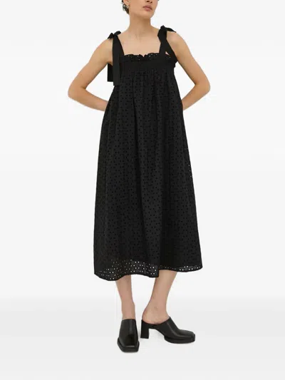 Bruuns Bazaar Tie-strap Perforated Midi Dress In Black