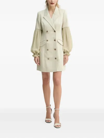 Bruuns Bazaar Trudy Double-breasted Balloon-sleeve Mini Dress In Neutral