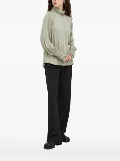 Bruuns Bazaar Turtleneck Smocked-cuffs Blouse In Gray