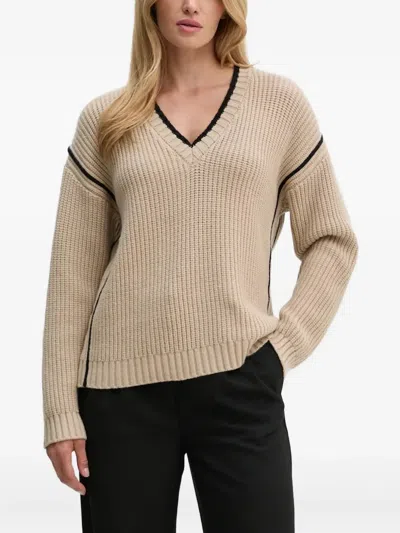 Bruuns Bazaar V-neck Ribbed-knit Sweater In Brown