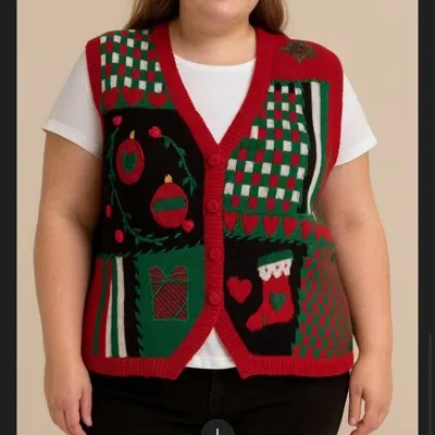 Bryn Connelly Vintage Christmas Sweater Vest In Red/green In Multi