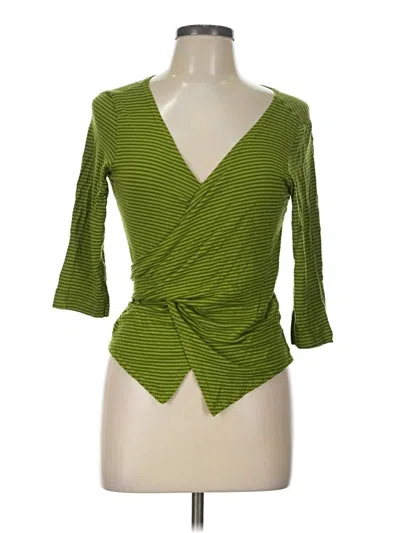 Pre-owned Bryn Walker 3/4 Sleeve Top Green Plunge Neckline Tops