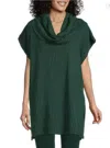 Bryn Walker Inlet Pike Houndstooth Print Cowl Neck Poncho Top In Green In Green