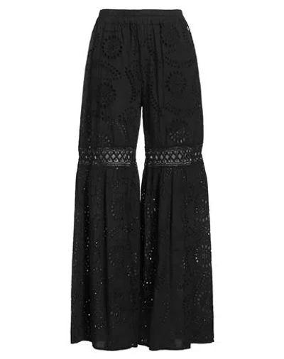 Bsb Woman Pants Black Size S Cotton In Animal Print