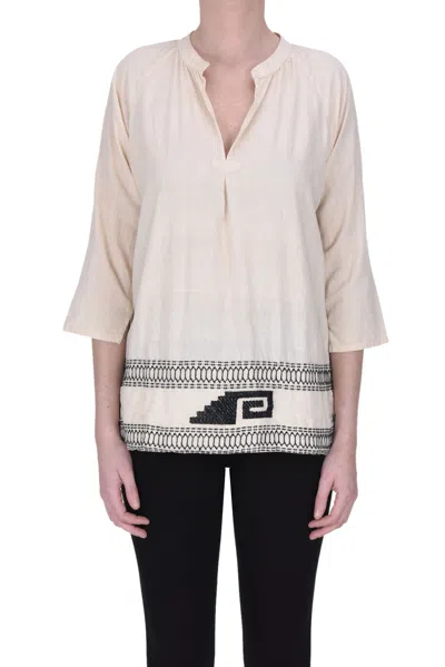 Bsbee Embroidered Hem Blouse In Beige