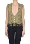Bsbee Flower Print Cotton Gilet In Kaki