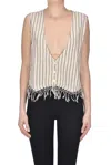 Bsbee Striped Cotton Gilet In Beige