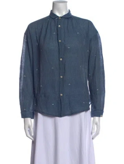 Pre-owned Bsbee Striped Long Sleeve Button-up Top In Blue