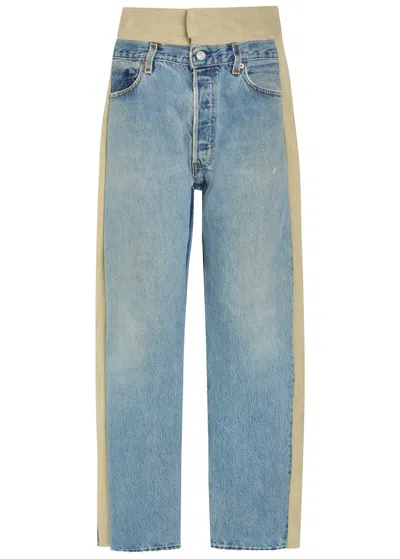 Bsides Rework Vintage Suede And Denim Jeans In Blue
