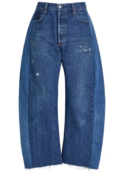Bsides Vintage Lasso Paint-splatter Relaxed Barrel-leg Jeans In Blue