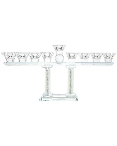 Bt Shalom Crystal Menorah On Two Pillars With Gold And Silver Inner Gemstones In Clear