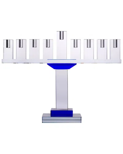 Bt Shalom Crystal Menorah Symmetrical With Blue Color Crystal In Clear