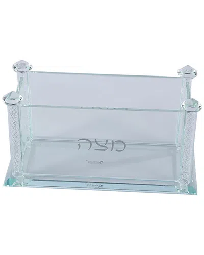 Bt Shalom Crystal Square Matzah Box With Metallic Diamond Net Design Accents In Blue