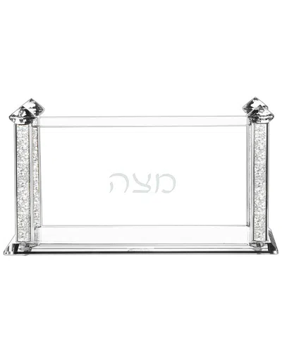 Bt Shalom Crystal Square Passover Matzah Box With Clear Decorative Gemstones In Green