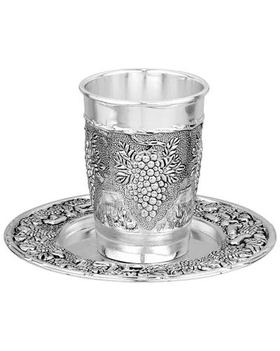 Bt Shalom Exquisite Silver Plated Wine Cup With Tray For Shabbat