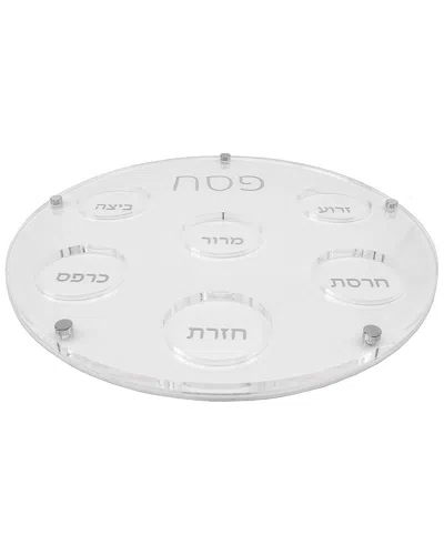 Bt Shalom Lucite Passover Seder Plate With Embroidered Leatherette Backing In White