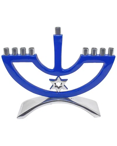 Bt Shalom Metal Candle Menorah Blue Enamel With Star Of David
