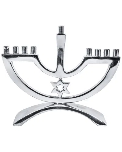 Bt Shalom Metal Candle Menorah Polished With Star Of David In Metallic