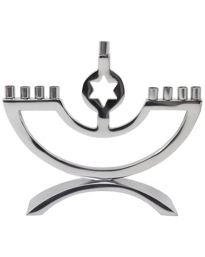Bt Shalom Metal Candle Menorah Polished With Star Of David In Metallic