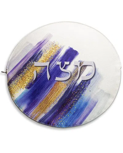 Bt Shalom Noble Gift Colored Brushstroke Printed Pu Leatherette Passover Matzah Cover With Zipper In Blue
