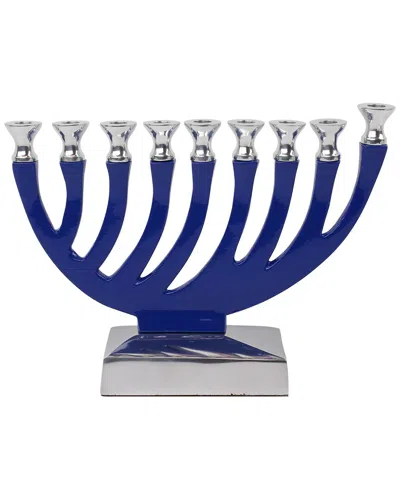 Bt Shalom Noble Gift Metal Candle Menorah Blue Enamel With Polished Base