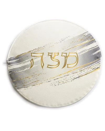 Bt Shalom Silver Painted Brushstroke Designed Leatherette Passover Matzah Cover In White