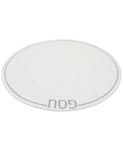 Bt Shalom White Leatherette Placemat Charger With Silver Passover Embroidery