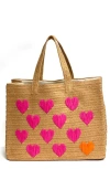 Btb Los Angeles Be Mine Straw Tote In Sand/fuchsia