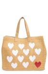 Btb Los Angeles Be Mine Straw Tote In Sand/white