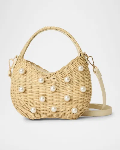 Btb Los Angeles Chloe Mini Pearly Rattan Top-handle Bag In White