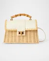 Btb Los Angeles Debon Rattan & Leather Shoulder Bag In White