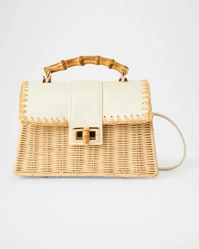 Btb Los Angeles Debon Rattan & Leather Shoulder Bag In White
