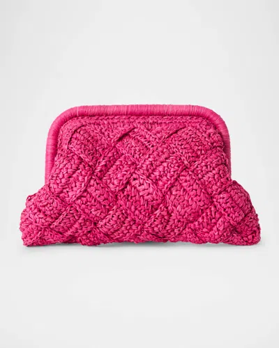 Btb Los Angeles Gigi Framed Woven Raffia Clutch Bag In Fuchsia