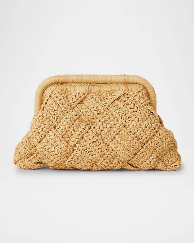 Btb Los Angeles Gigi Framed Woven Raffia Clutch Bag In Natural
