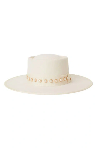 Btb Los Angeles Hazel Imitation Pearl Wool Hat In Cream