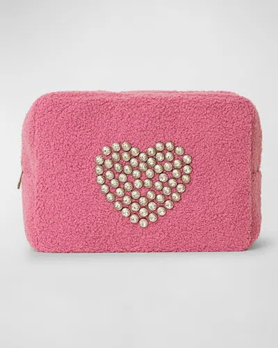 Btb Los Angeles Heart Crystal Cosmetic Bag In Flamingo