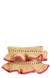 Btb Los Angeles Joey Ruffle Raffia Clutch In Plum