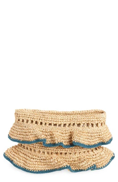 Btb Los Angeles Joey Ruffle Raffia Clutch In Turquoise