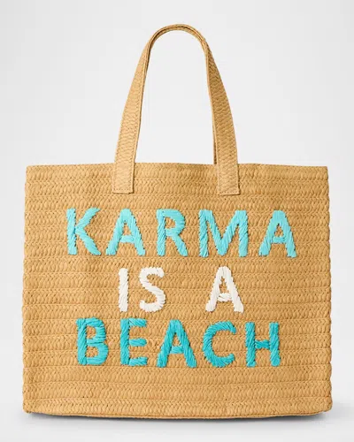 Btb Los Angeles Karma Is A Beach Straw Tote Bag