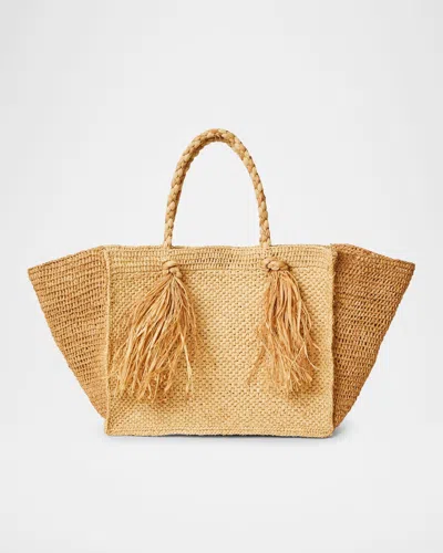 Btb Los Angeles Lucas Large Tassel Straw Tote Bag In Natural/sand