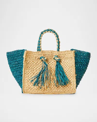 Btb Los Angeles Lucas Mini Tassel Raffia Tote Bag In Burgundy