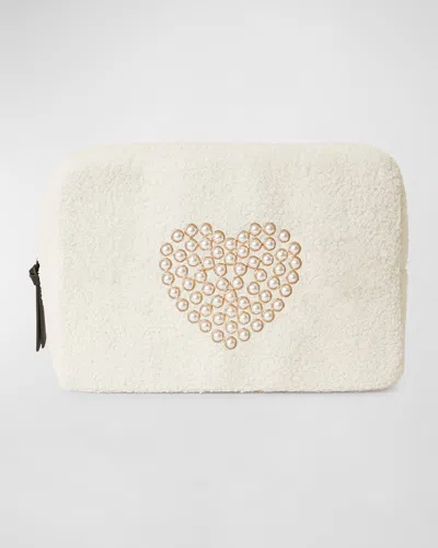 Btb Los Angeles Pearly Heart Faux-fur Cosmetic Bag In White