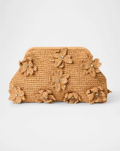 Btb Los Angeles Pernella Floral Applique Straw Clutch Bag In Yellow