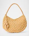 Btb Los Angeles Pia Small Beaded Woven Straw Hobo Bag In Sand